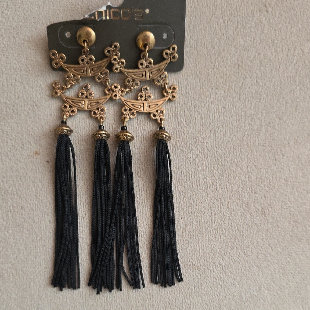 3/$20 Chico's Ornate Gold and Black Dangle Earrings